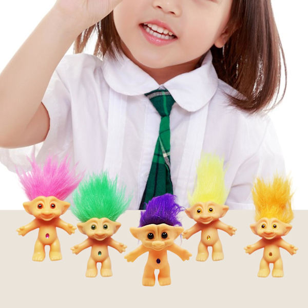 10 cm trolldocka modell färgat långt hår damdocka miniatyrfigur prydnad härlig leprocauns ful elfdocka actionfigur Multicolor