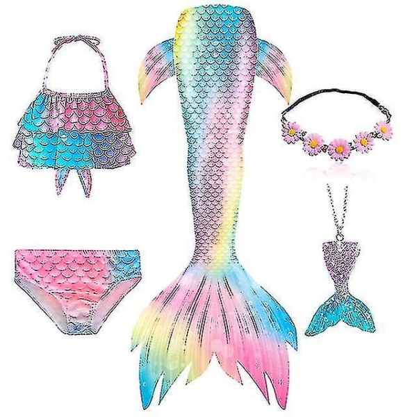 Black Friday 5kpl / set Tytöt Mermaid Tail Uimapuku Lasten Merenneito Ariel Cosplay Puku Fantasia Beach Bikinit Set 3 110