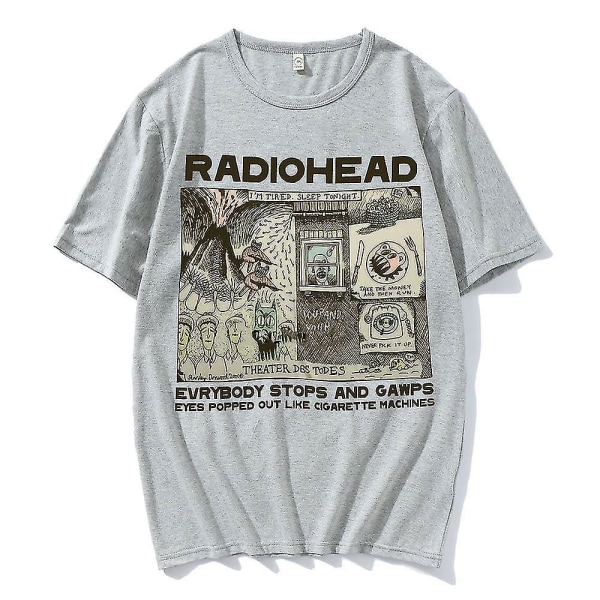 Vintage Radiohead T-shirt Hip Hop engelsk rockband T-shirts Mænd Kvinder Gray M