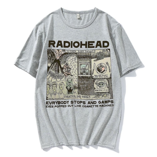 Vintage Radiohead T-skjorte Hip Hop engelsk rockeband T-skjorter Herre Dame Gray XL