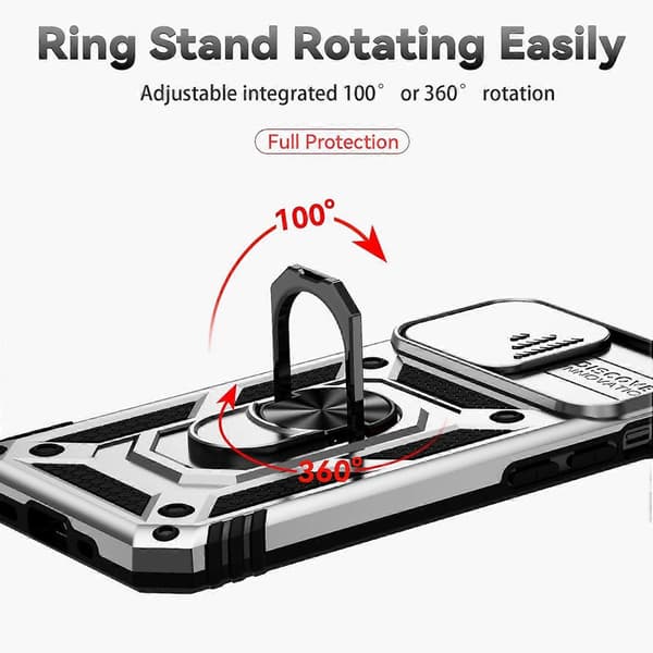 Sliding Camshield Holder Telefondeksel For iPhone 14 Silver