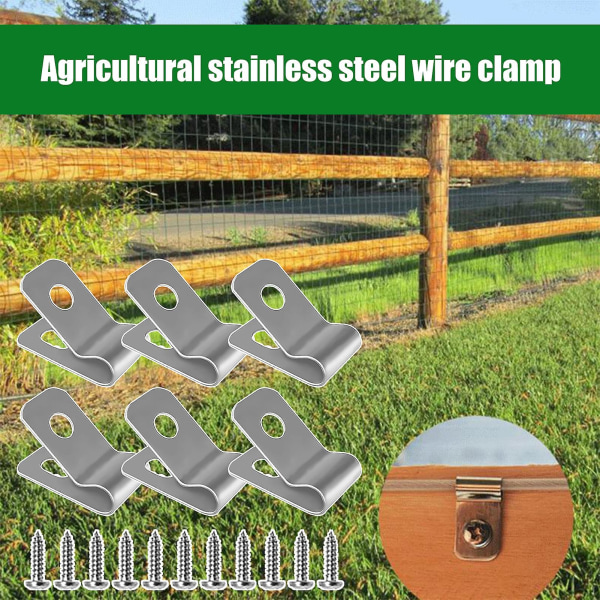 100 stk Gjerdetrådklemmer med skruer Rustfritt stål Rustbestandige klips for 12-16 gauge hagegårdsutstyr B