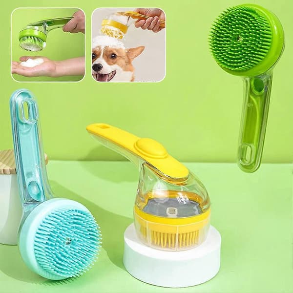 Hundebadebørste med sæbedispenser, ergonomisk kæledyrsplejebørste til dybderensning, massagebadning Blue
