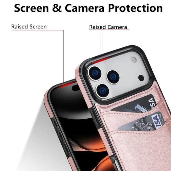 iPhone 17 Pro Max - Litsi-nahkakuori korttipaikalla Roséguld