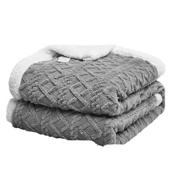 Sherpa Tæppe Dobbelt Lag Tykt Varmt Tæppe Vinter Seng Blød Plys Tæppe Kontor Frokostpause Aircondition Tilbehør QingHai Grey 100cm