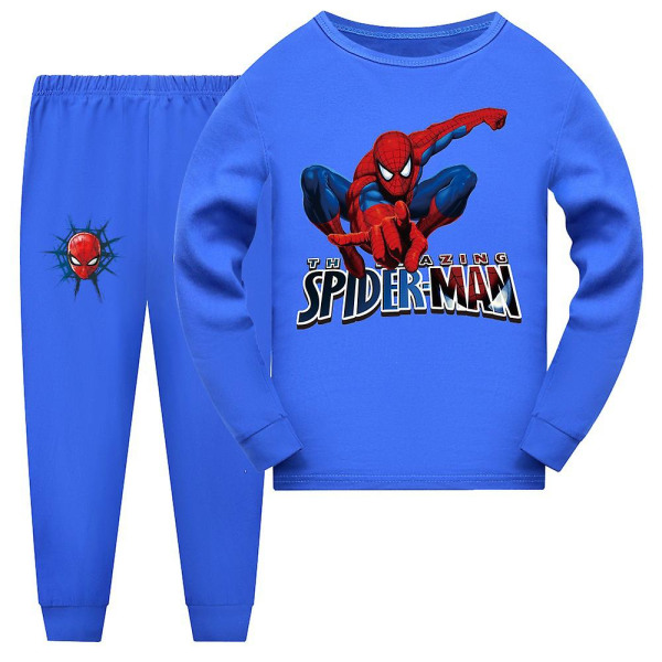 Barn Pojkar Flickor Spiderman Pyjamas Loungewear Långärmad T-shirt Byxor Sovkläder Pjs Set Superhjälte Pyjamas Outfits Ålder 7-14 år Dark Blue 9-10Years