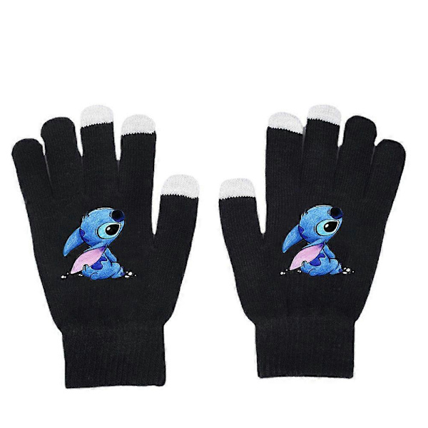 Lilo & Stitch Tryckta Vantar med Hel Tå, Varma Vintertecknade Stickade Vantar E