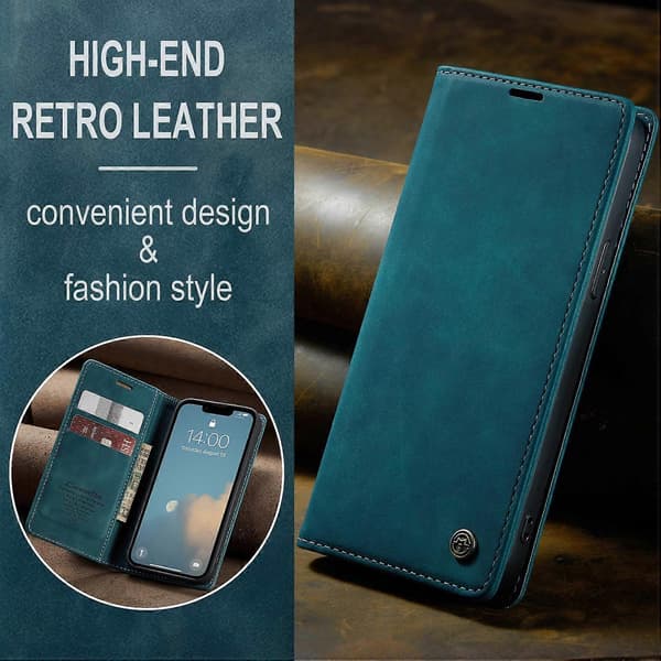 För iPhone 16e Plånboksfodral CASEME 013-serien PU Läder Telefonskydd Ställ Blue Blue