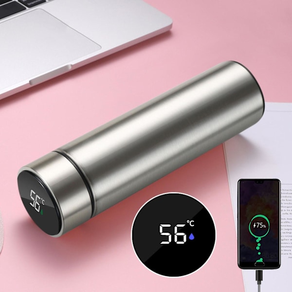 Rostfritt stål USB mobil power termos, smart vattenkokare, LCD temperaturdisplay