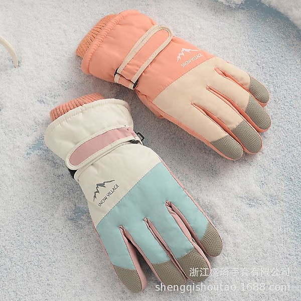 Damskidhandskar Fleecefodrade Vadderade Varma Hållande Färgmatchning Fem Finger Full Touch Screen Vind Och Skidcykelhandskar Black Average size