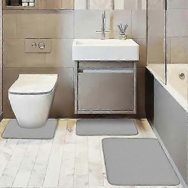 3-delt hurtigtørrende badeværelsestæppe med U-formet toiletmåtte grey