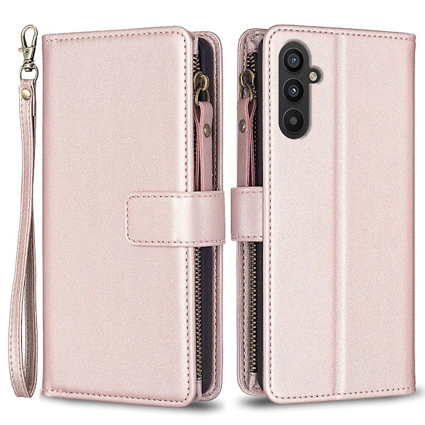 För Samsung A34 5G Enfärgad blixtlåsväska Case Bf19 Style Rose Gold (guld) Pink gold Style E Samsung Galaxy A34 5G