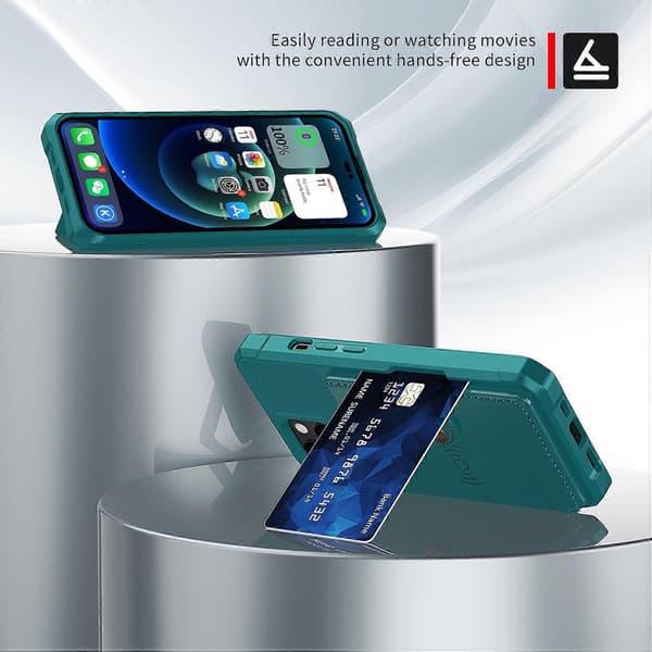 Magnetisk plånbok korthållare läderfodral för iPhone 14 Plus Cyan