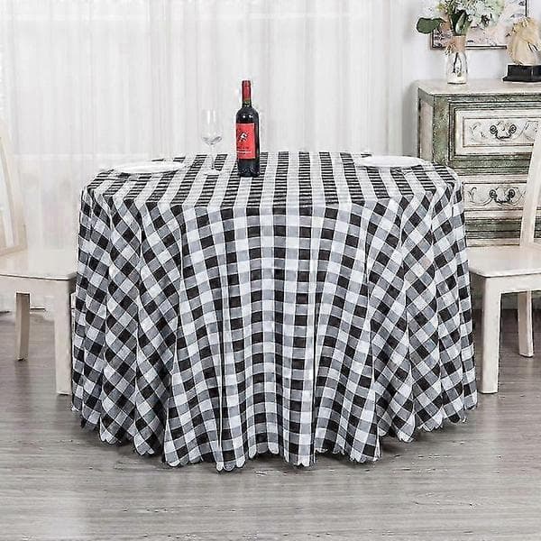 Elegant rund dug i polyester med moderne ternet mønster til te- og spisestueindretning black Round diameter 280cm