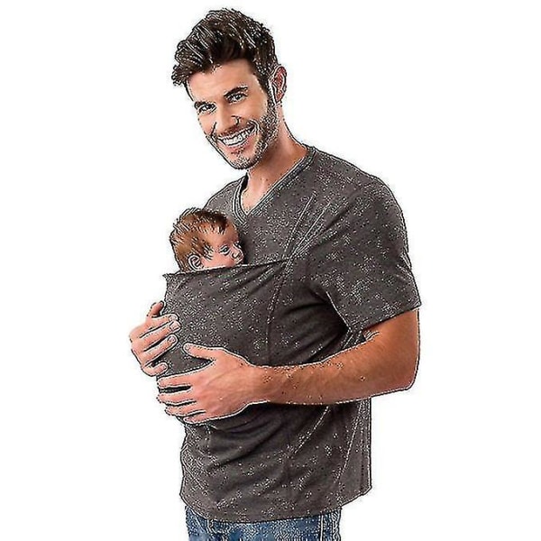 Kangaroo Large Pocket Vest T-shirt Herr Kvinnor Pappa Mamma Care Bonding Shirts grey men XXL