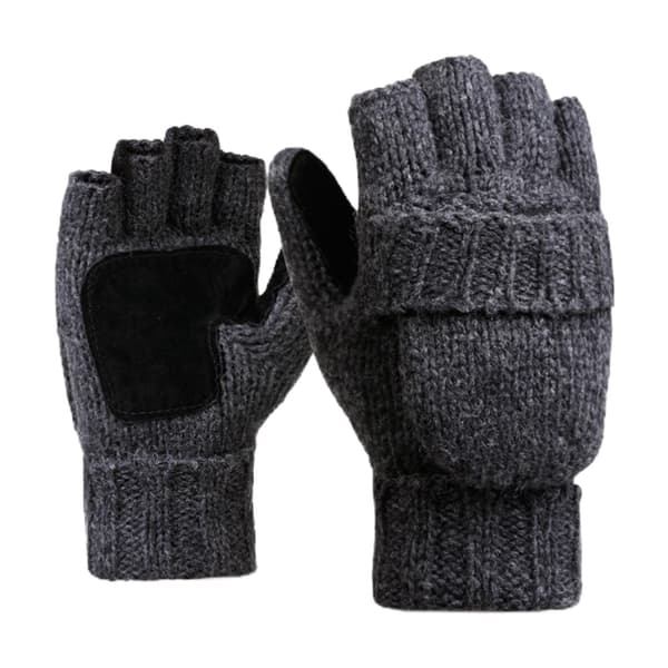 Flip Fingerless Vantar Stickning Halv Finger Vantar För Löpning Mörkgrå