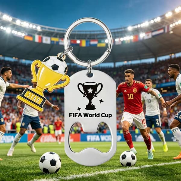 FIFA World Cup Nøglering med flaskeåbner i rustfrit stål til fodboldfans - Charme til gavepose Style 1