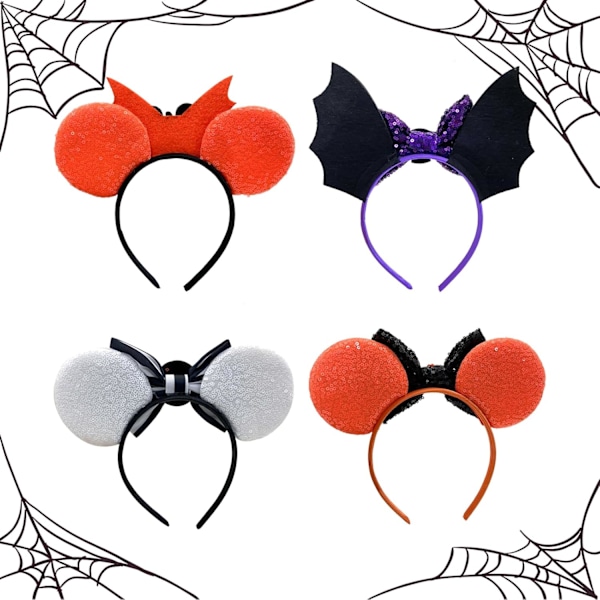 Joulu-Halloween-hiirenkorvat hiusnauha LED-valolla, kurpitsa-luuranko-haamu hiusnauha päähine joulukoristeisiin juhliin 2-pakkauksessa 4pack Halloween Headband