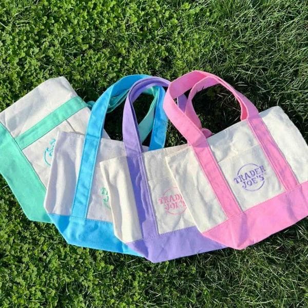 Trader Joes Pastel Mini Canvas Tote Tasker 2025 Begrænset Udgave Bset-4PCS