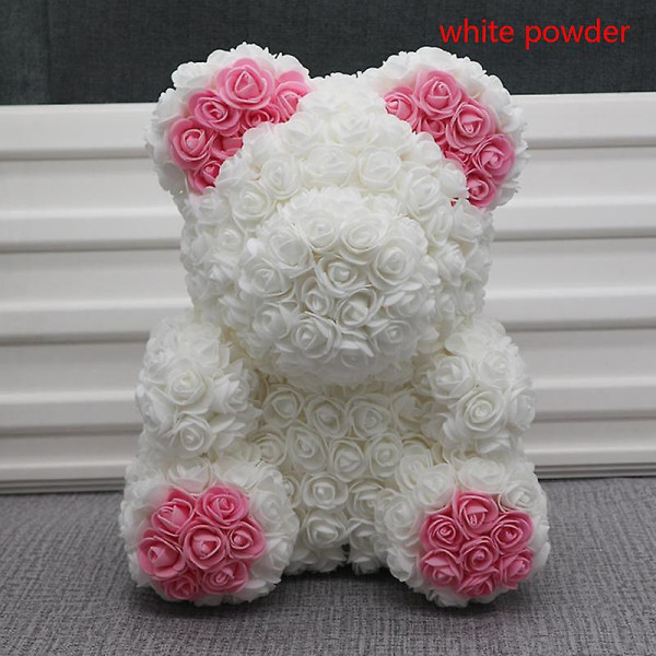 2022 40 cm teddybjørn rosenhjerte bamse kunstig blomst Valentinsdagsgave White Powder