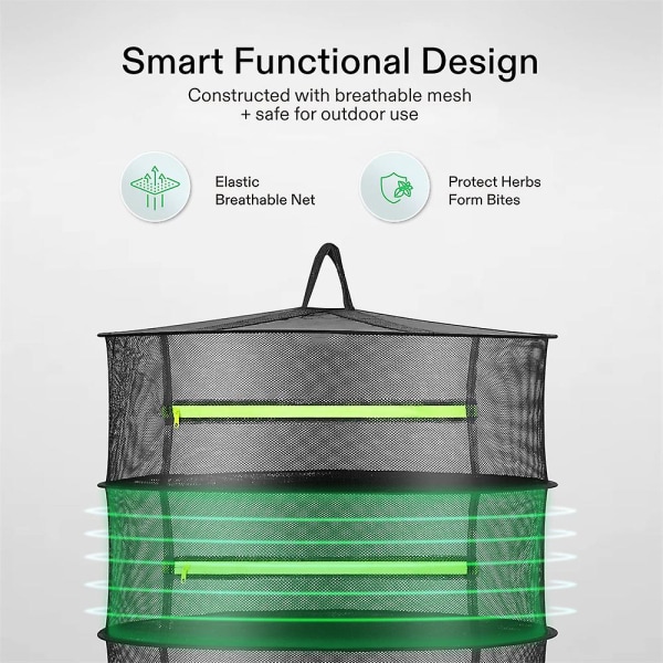 Urtetørrestativ, 6-lags hængende tørrestativ Mesh til planter med lynlås, beskæringssaks, krog
