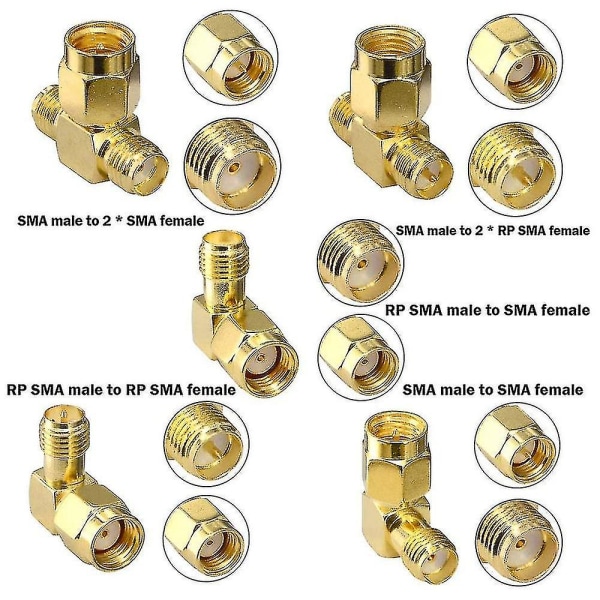 15 Typ Rf Antenn Adapter Kit - Sma hane hona omvandlare för wifi antennförlängning