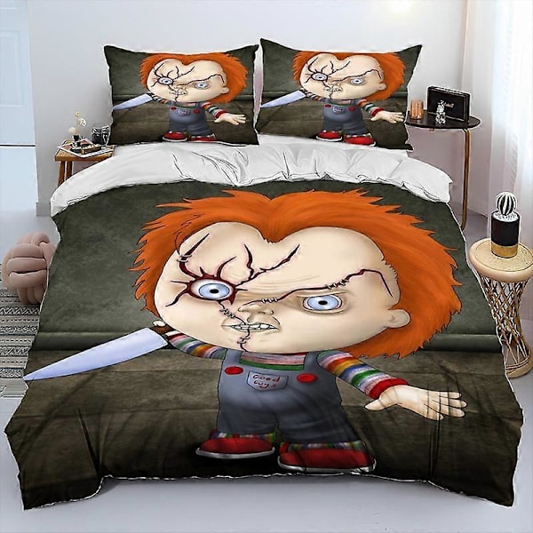 Kt661 Skrekkfilmfigur Chucky Saw Sengeteppe Sett, Dynetrekk Sengetøysett Dynetrekk Putevar, King Queen Størrelse Sengetøysett-xp Tp661 King220x240cm