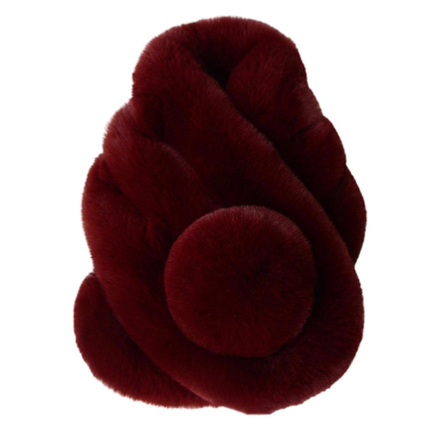 Konstgjord Päls Enfärgad Vinterhalsduk Plyschboll Bred Tjocknad Pälshalsduk Wrap Modeaccessoarer Wine Red 70cm