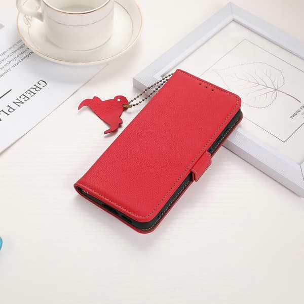 Sidomagnetiskt TJ Läder RFID-telefonfodral för Redmi Note 14 5G Red
