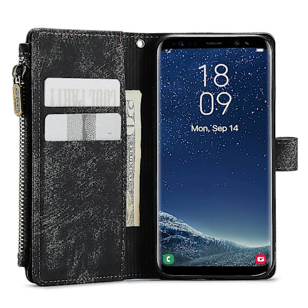 Case med blixtlåsficka för Samsung Galaxy S8, flera kortplatser Anti-fall cover Black Style A Samsung Galaxy S8