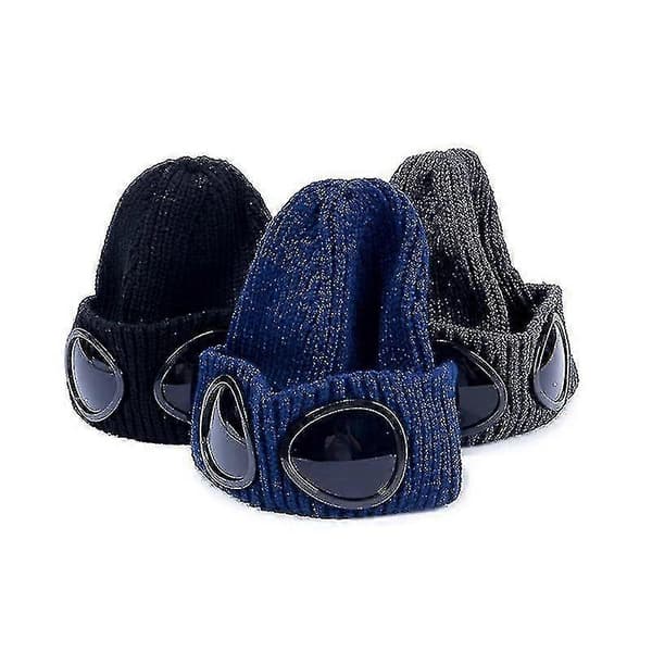 2022 016a Bomullsstrikket Lett Goggle Beanie-lue blue