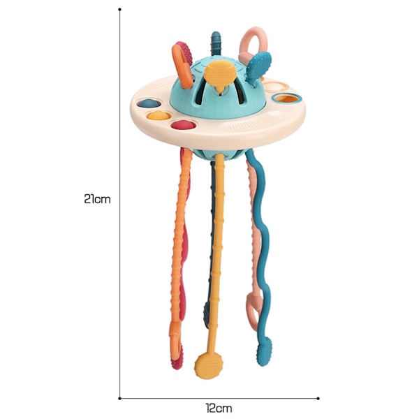 Montessori-vetoketjulelu, aistikehityslelu vauvoille, UFO-elintarvikelaatuinen silikoninen matkalelu, purulelu vauvoille UFO
