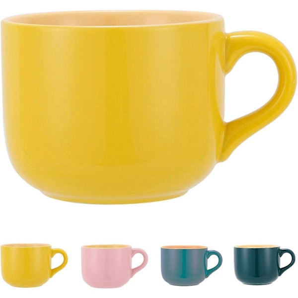 SBSG Stor Mugg i Porslin för Havregrynsgröt - 680 ml, Bred Kaffemugg, Frukostkopp och Soppskål, Mikrovågsugns- och Diskmaskinsäker, Keramisk Mugg för Mjölk