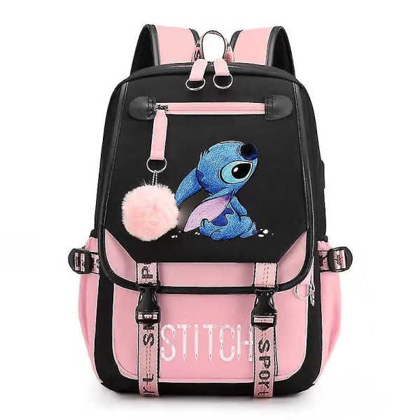 Stitch Printed USB Uppladdningsbar ryggsäck Casual Student School Bag 7