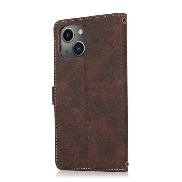 Læder telefoncover med lanyard til iPhone 14 Plus Brown