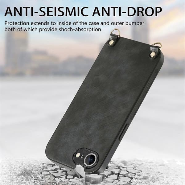 Retro skinndeksel til iPhone 16e med justerbar stropp - Grønn Multicolor Black