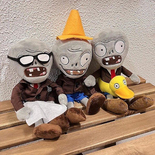 3 st Plants Vs Zombies Plyschleksaker Zombie Set, Ducky Zombie Newspaper Zombie & Conehead Zombie, mjuk figurdocka Plants Vs Zombies Leksaker Pvz Plysch
