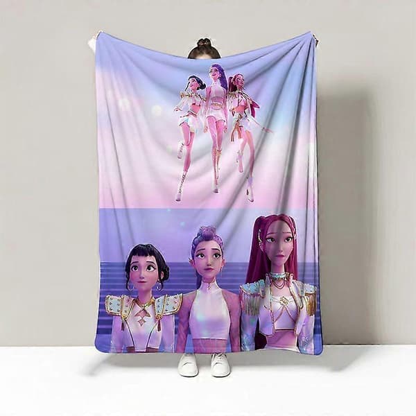 K-Pop Demon Hunters-tema flanellkasteteppe lunsjpause-teppe dyne sofateppe G 150x200cm