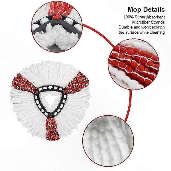 Mikrofiber Spinmoppe med Fodpedal og Dobbelte Rensehoveder (kun moppehoveder), 2-pak
