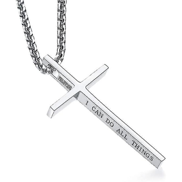 Korshalsband för män, Filipperna 4:13 Christian Cross Halsband i rostfritt stål för män Pojkar