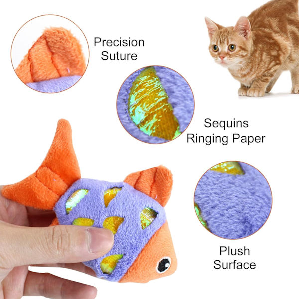 2 st små kattfiskar leksaker med Crinkle Shine Ring papper för att göra ljud för att fånga dina katters ögon och för dina katter att tugga och fånga interaktiva katt leksaker 2pc