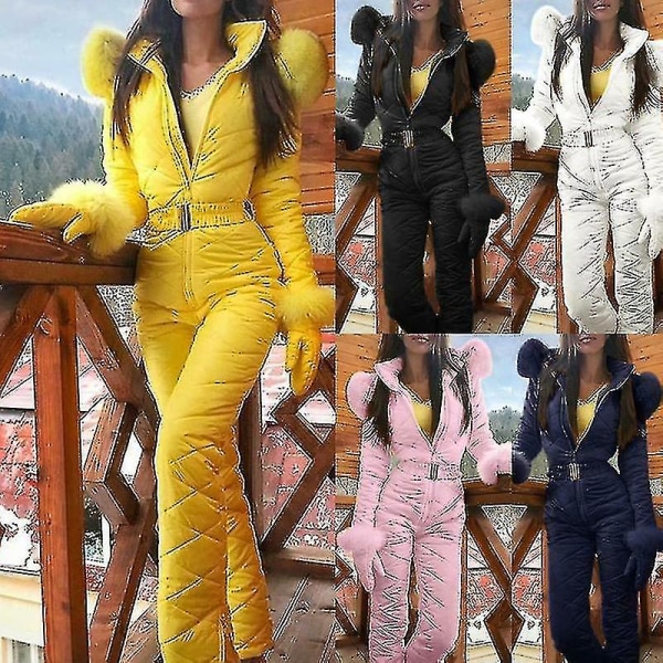 Srbtv-kvinnor Vinter Varm snödräkt Utomhussportbyxor Skiddräkt Vattentät Jumpsuit Pink M