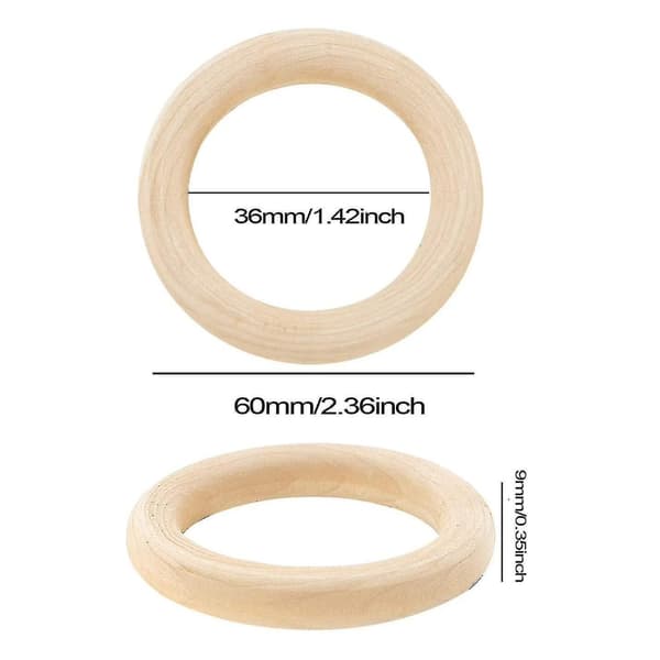 30 stk Naturtræringe 60mm Ubehandlet Makrame Trering Træcirkler Til DIY Håndværk Ring Penda