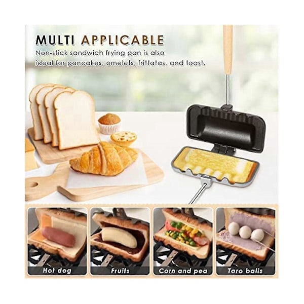 Varm Sandwich Maker, Hotdog Toaster, Dobbeltsidet Sandwichbageplade, Dobbeltsidet Stegepande, Gri