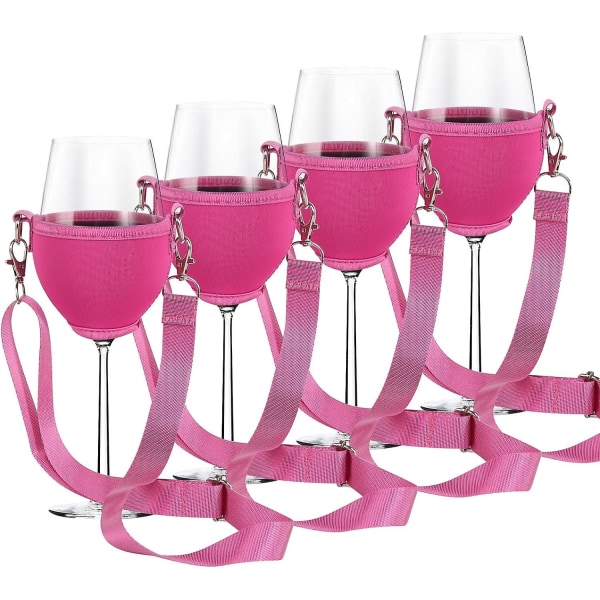 Paket med 4 vinglashållare för att hänga vinglashållare för att hänga mugghållare Festival vinglashållare för jul födelsedag bröllop (rosa)