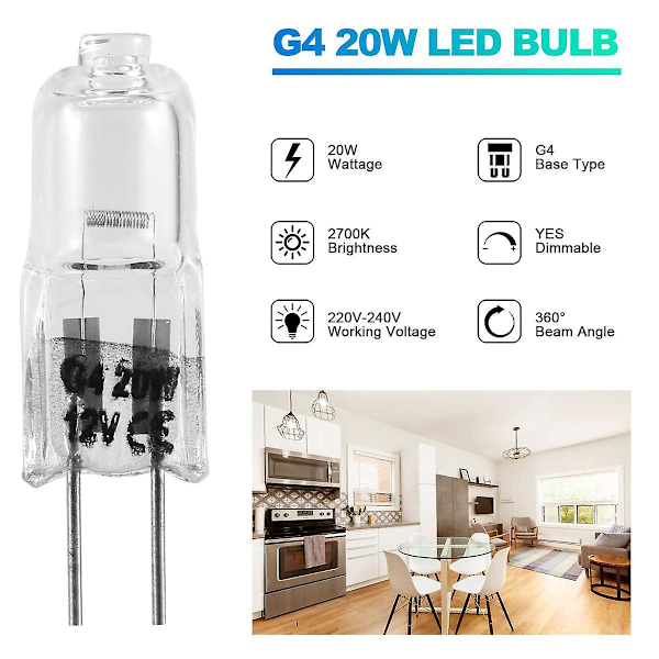 20 stk G4 halogen, 20w 12v halogenlys 2-pins klar lampe, for komfyrtenning, signallys, tr