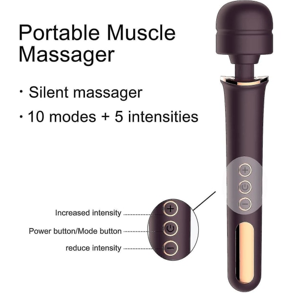 Elektrisk massageapparat med 10 tilstande, genopladeligt håndholdt rygmassageapparat (1 stk-lilla)