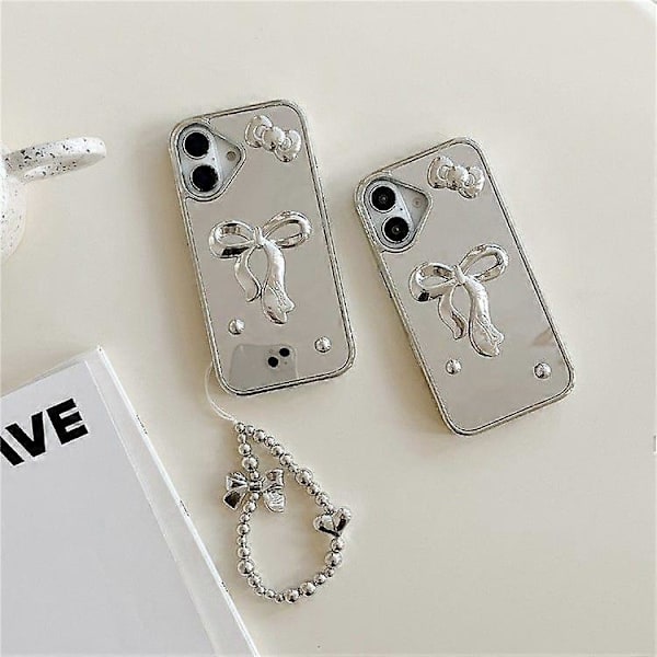 For iPhone 16 Deksel 3D Sløyfe Speiloverflate Design Telefon Bakdeksel med Stropp