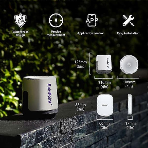 RAINPOINT Smart regnsensor trådlös digital övervakning med app noggrann regnmätare övervakning White