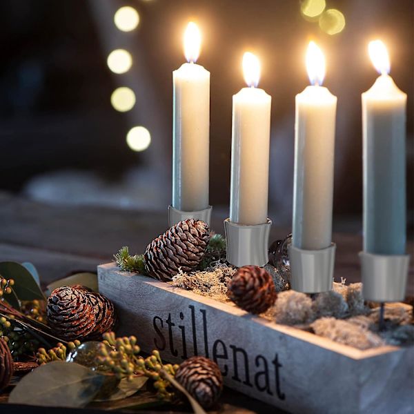 Adventskranslysestake, Retro Sølv Adventslysestake, Metalllysestake, Pakke med 4, Til Adventskrans, Julelysestake Med Torn